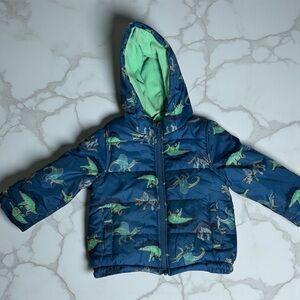 Carter's Kids Dinosaur Puffer Jacket Blue 3T Winter Hooded Coat
